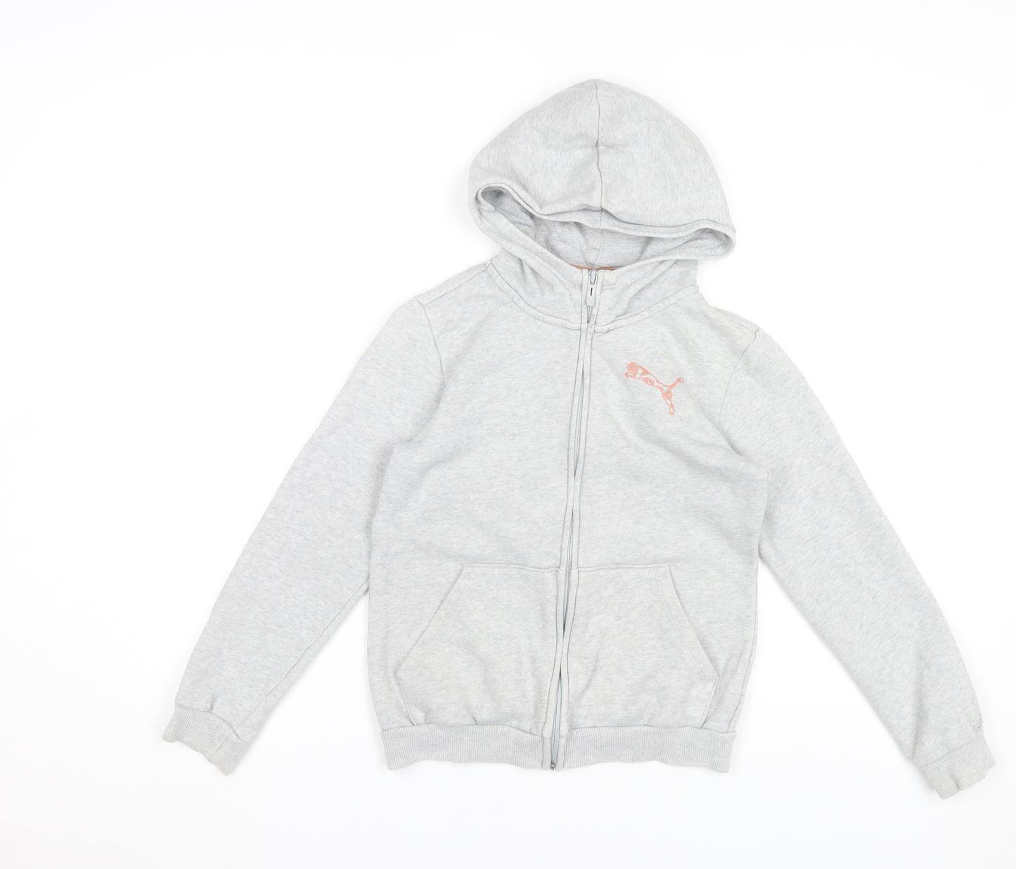 Puma Boys Grey Full Zip Hoodie 11-12 Years Regular Fit Casual Sportswear
