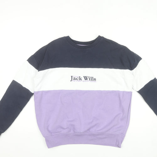 Jack Wills Womens Sweatshirt UK 10 Purple White Navy Cotton Blend