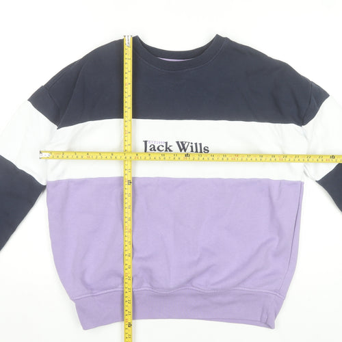 Jack Wills Womens Sweatshirt UK 10 Purple White Navy Cotton Blend