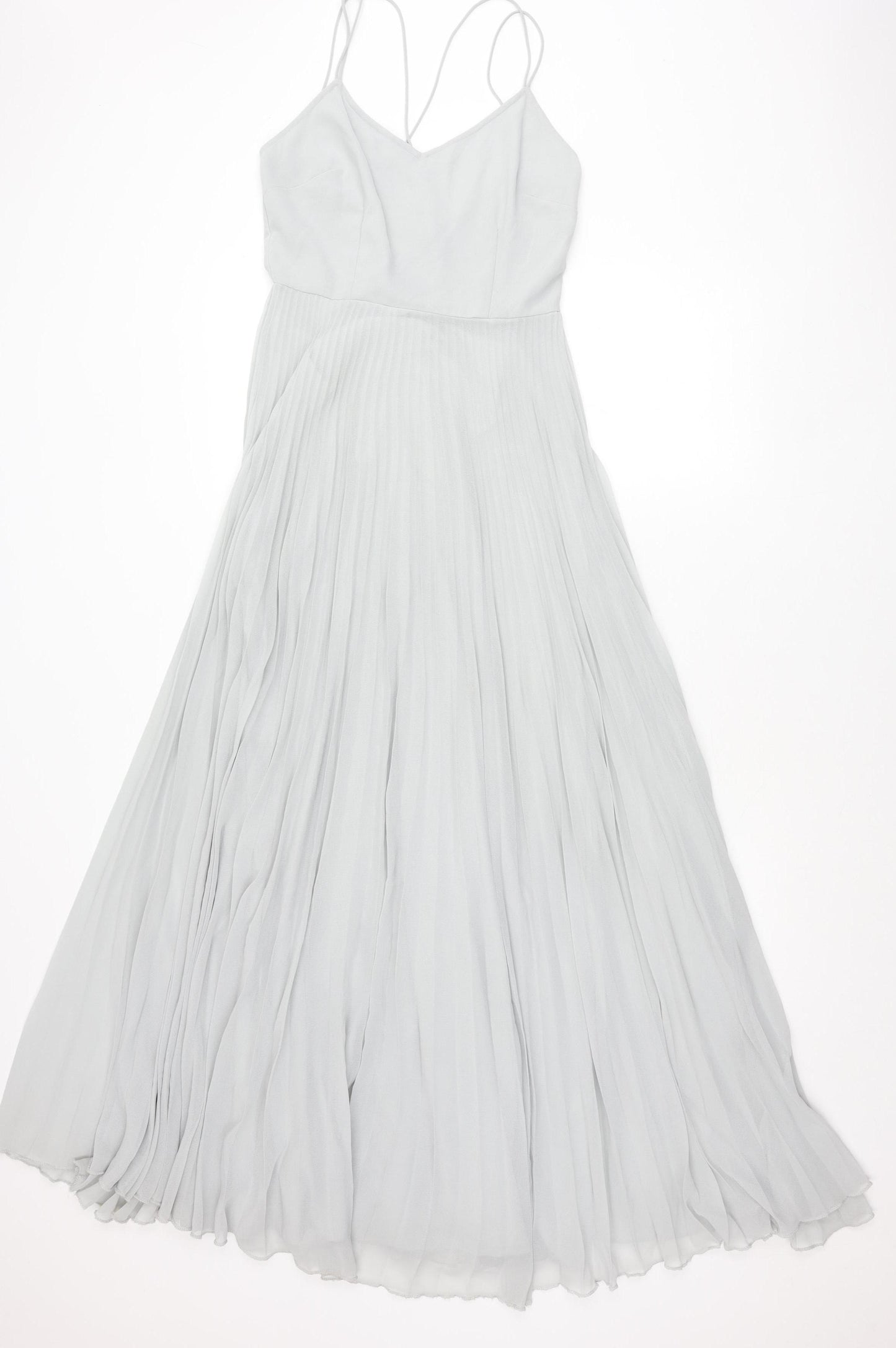 ASOS Women’s Grey Size 8 Midi Pleated Slip Dress V-Neck