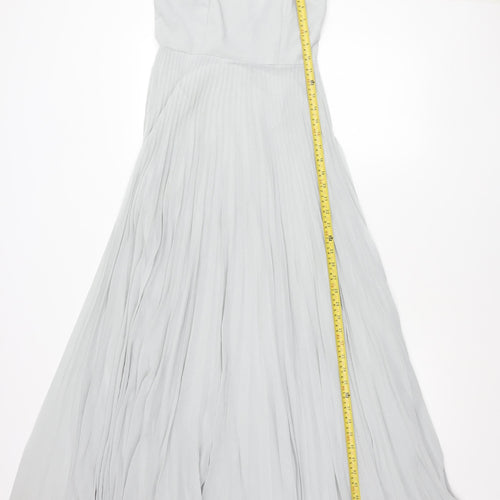 ASOS Women’s Grey Size 8 Midi Pleated Slip Dress V-Neck