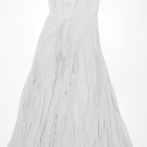 ASOS Women’s Grey Size 8 Midi Pleated Slip Dress V-Neck