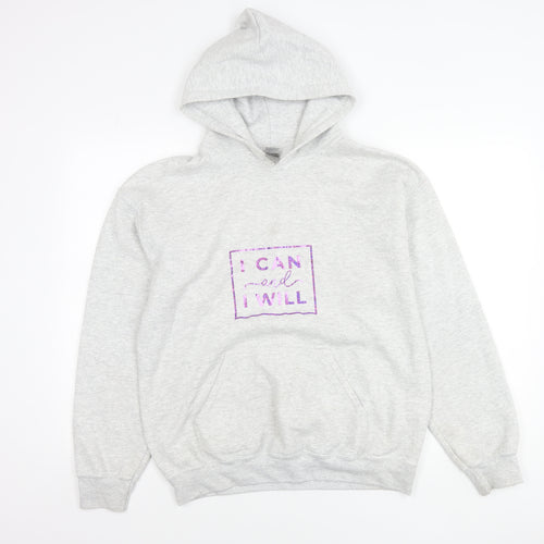 Gildan Unisex Adults Grey Pullover Hoodie M Graphic Print