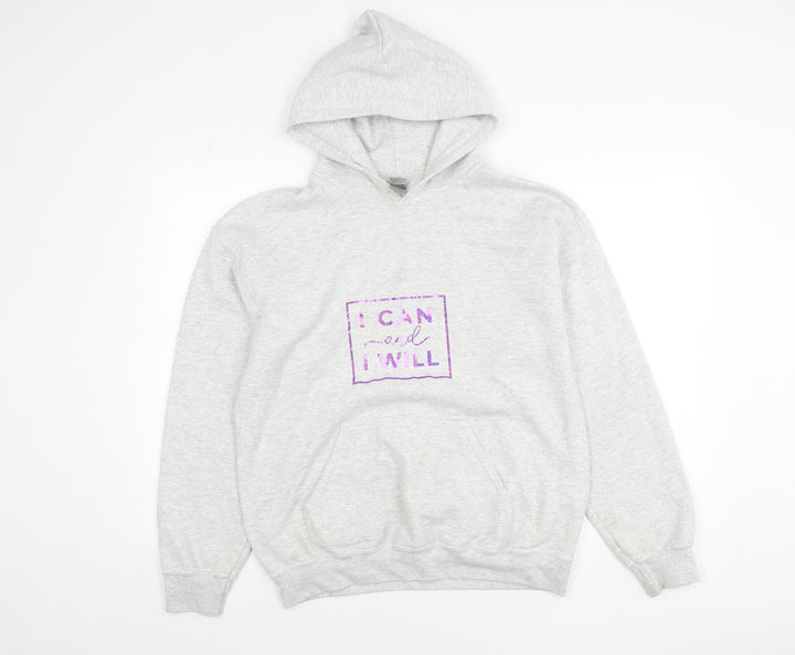Gildan Unisex Adults Grey Pullover Hoodie M Graphic Print