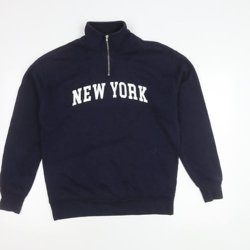 Primark Women’s Navy XS Sweatshirt 1/4 Zip New York Graphic
