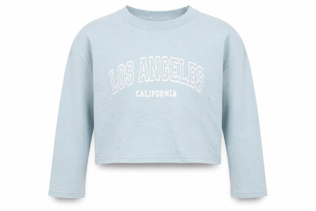 Front view of Primark girls’ blue los angeles pullover sweatshirt 12-13y crew neck