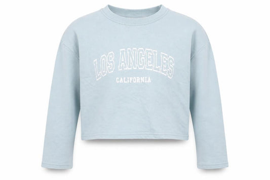 Front view of Primark girls’ blue los angeles pullover sweatshirt 12-13y crew neck