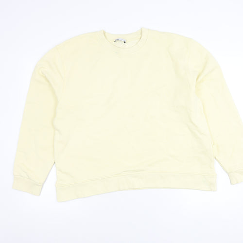 Zara Women Ivory Crew Neck Long Sleeve Pullover Sweatshirt Size L