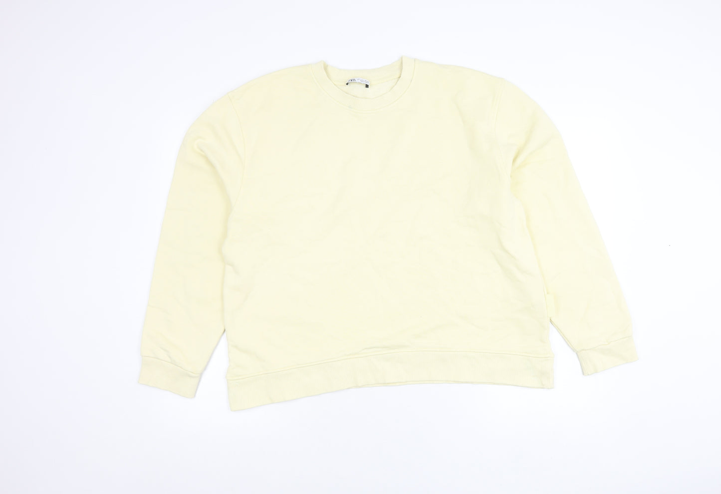 Zara Women Ivory Crew Neck Long Sleeve Pullover Sweatshirt Size L