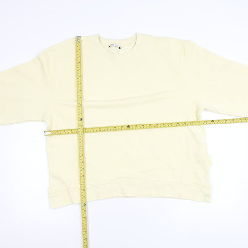 Zara Women Ivory Crew Neck Long Sleeve Pullover Sweatshirt Size L
