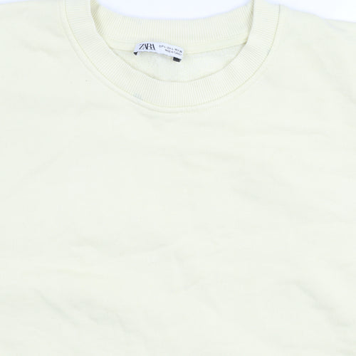 Zara Women Ivory Crew Neck Long Sleeve Pullover Sweatshirt Size L