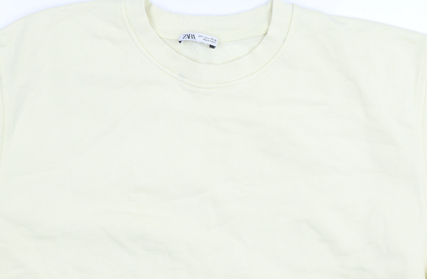 Zara Women Ivory Crew Neck Long Sleeve Pullover Sweatshirt Size L