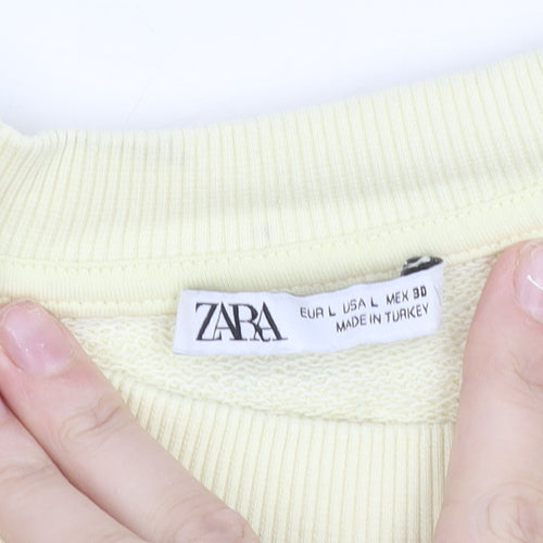 Zara Women Ivory Crew Neck Long Sleeve Pullover Sweatshirt Size L