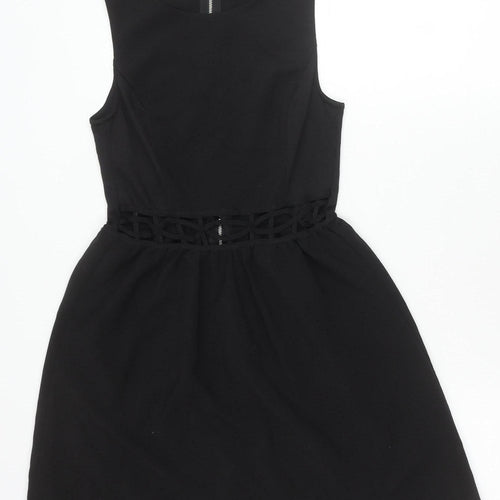 H&M Women’s Black Skater Dress Size 8 Sleeveless Cut Out Zip