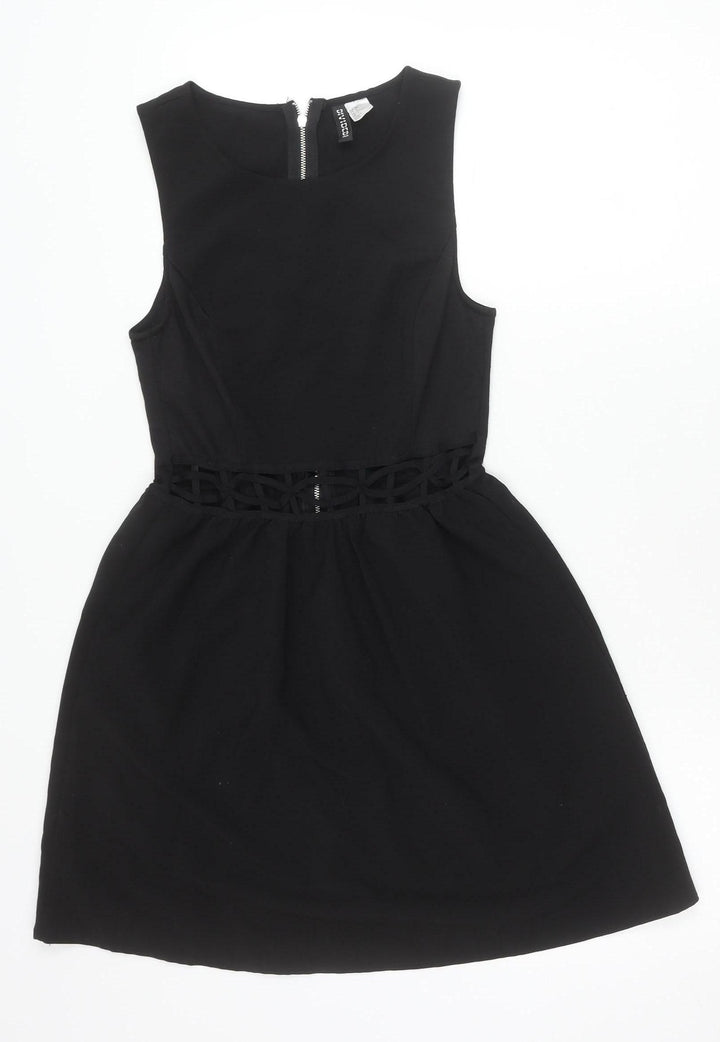 H&M Women’s Black Skater Dress Size 8 Sleeveless Cut Out Zip