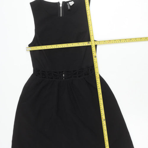 H&M Women’s Black Skater Dress Size 8 Sleeveless Cut Out Zip