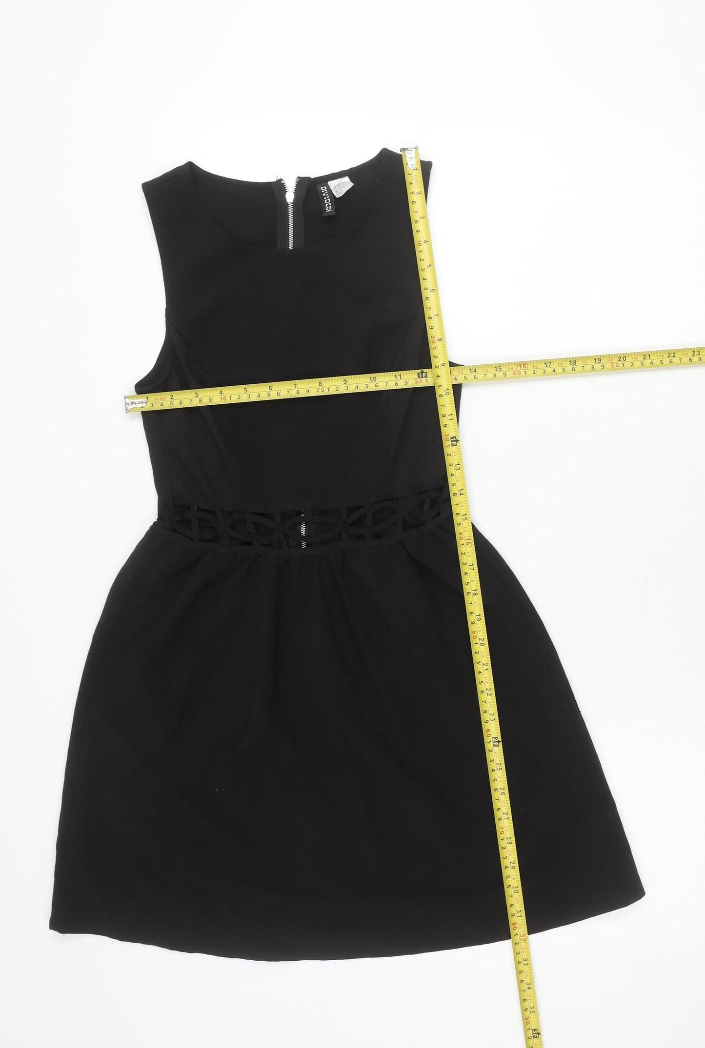 H&M Women’s Black Skater Dress Size 8 Sleeveless Cut Out Zip
