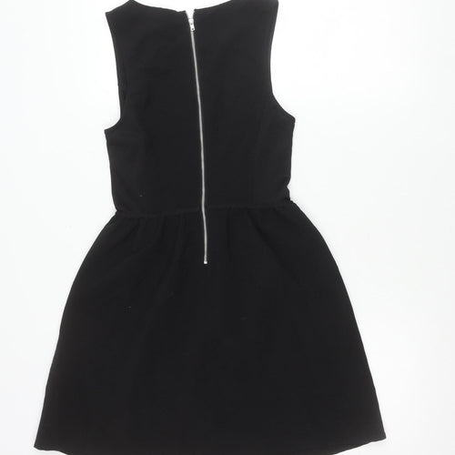 H&M Women’s Black Skater Dress Size 8 Sleeveless Cut Out Zip