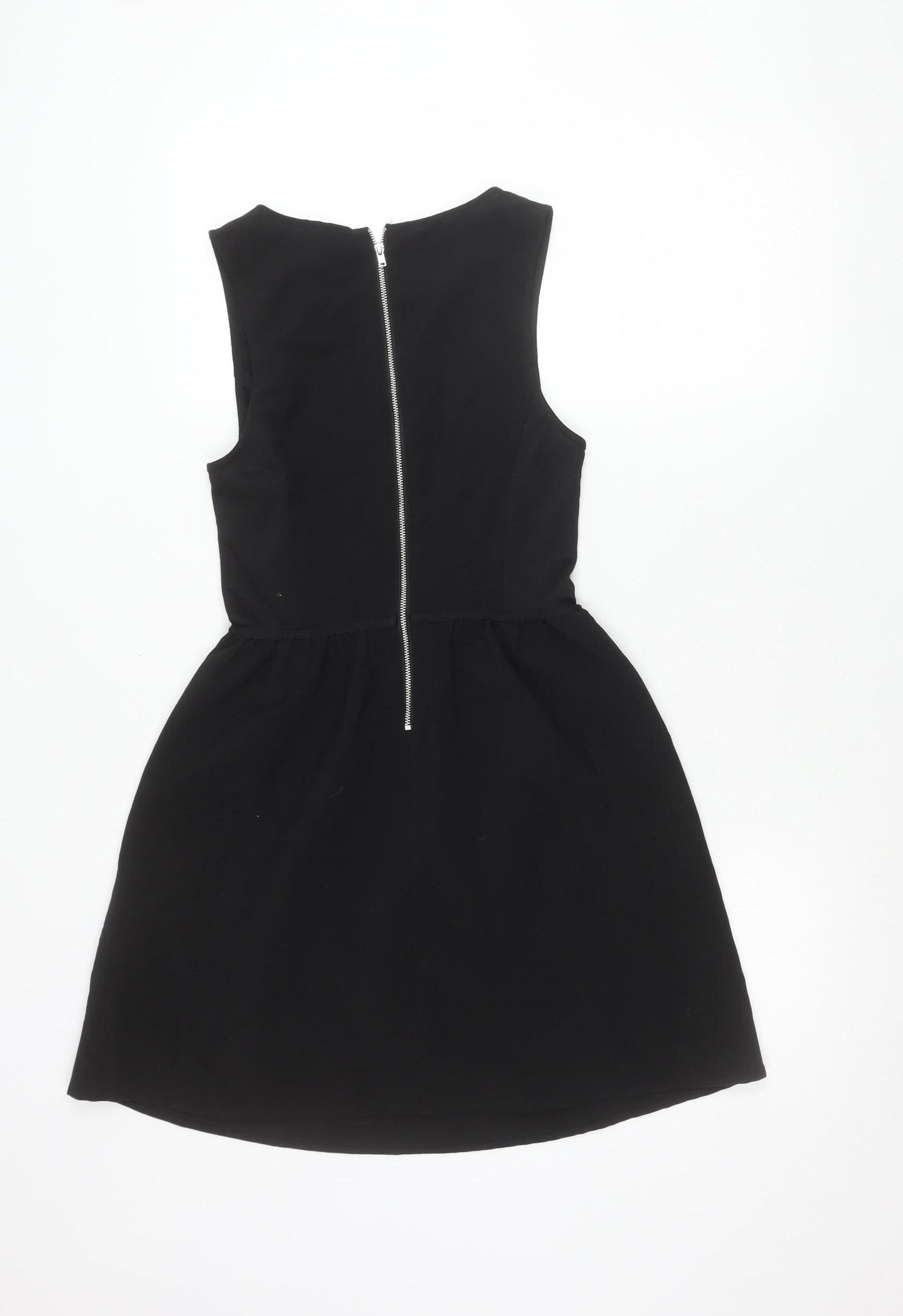 H&M Women’s Black Skater Dress Size 8 Sleeveless Cut Out Zip