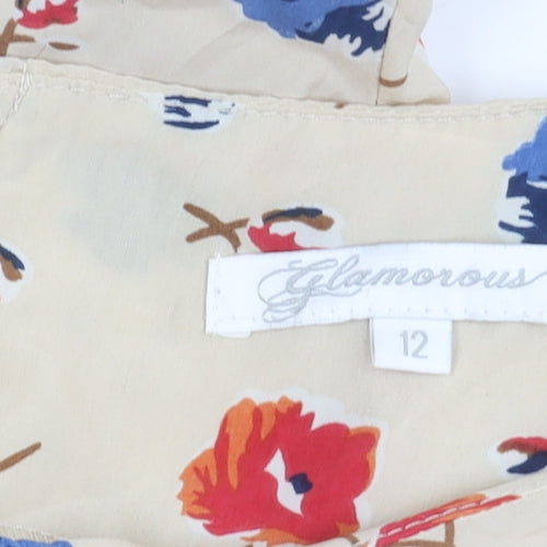 Glamorous Women’s Beige Floral A-Line Short Sleeveless Dress Size 12