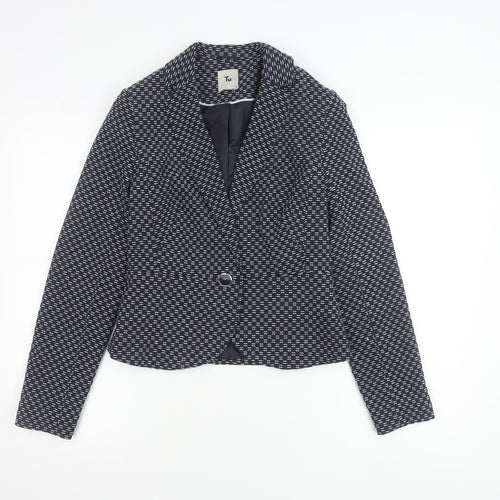 Tu Women’s Blue Geometric Blazer Size 8 Single Breasted Jacket
