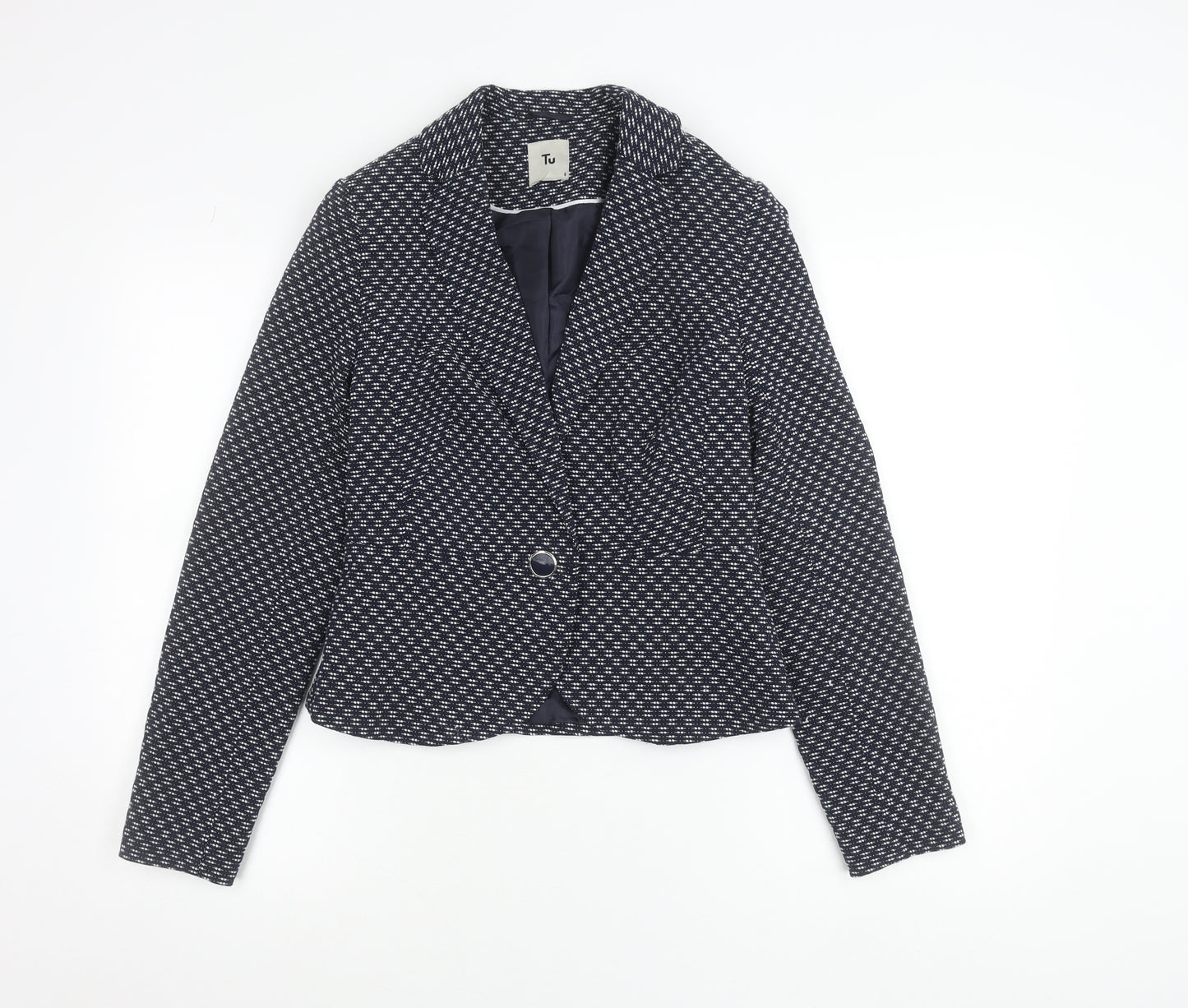 Tu Women’s Blue Geometric Blazer Size 8 Single Breasted Jacket