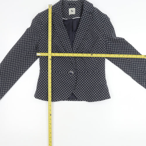Tu Women’s Blue Geometric Blazer Size 8 Single Breasted Jacket