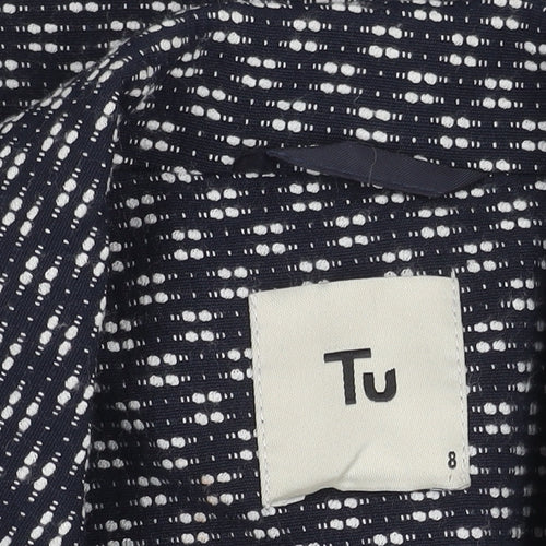 Tu Women’s Blue Geometric Blazer Size 8 Single Breasted Jacket