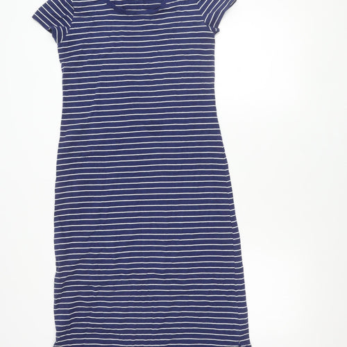 Isaac Mizrahi Live Women Blue XS Striped T-Shirt Dress Short Sleeve