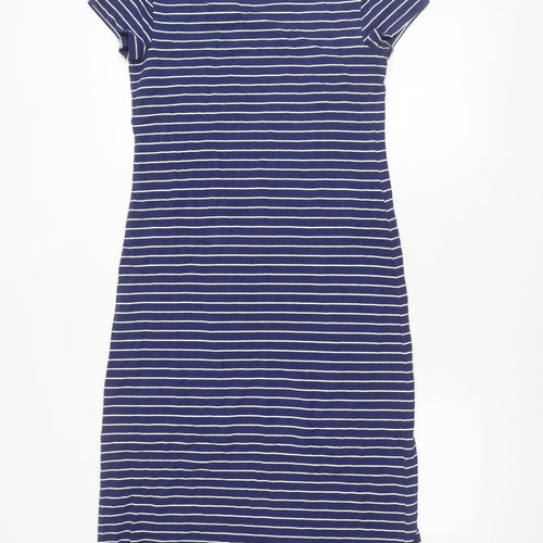 Isaac Mizrahi Live Women Blue XS Striped T-Shirt Dress Short Sleeve