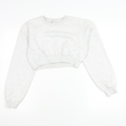 Zara Women Grey Cotton Blend Pullover Sweatshirt Size S