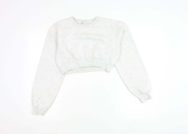 Zara Women Grey Cotton Blend Pullover Sweatshirt Size S