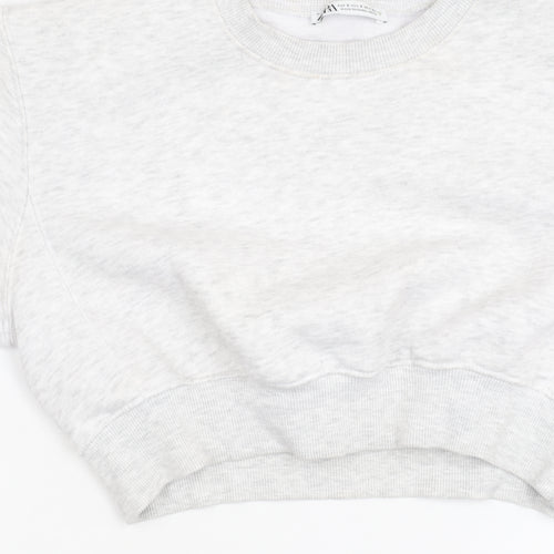 Zara Women Grey Cotton Blend Pullover Sweatshirt Size S