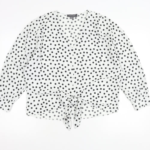 Primark Women’s White Polka Dot Wrap Blouse Size 10 Long Sleeve