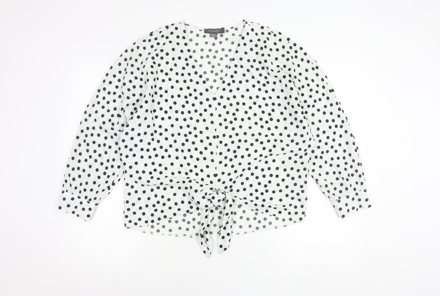 Primark Women’s White Polka Dot Wrap Blouse Size 10 Long Sleeve
