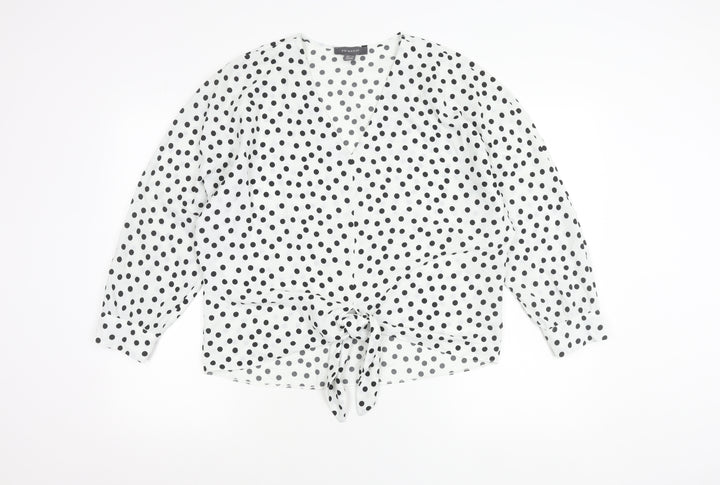 Primark Women’s White Polka Dot Wrap Blouse Size 10 Long Sleeve