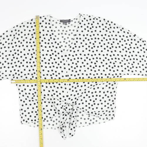Primark Women’s White Polka Dot Wrap Blouse Size 10 Long Sleeve