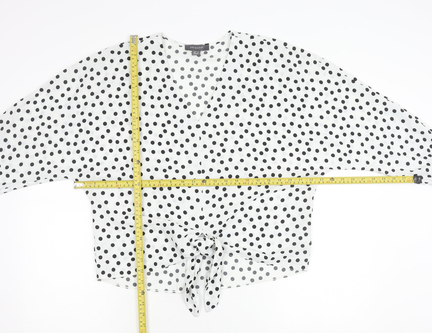 Primark Women’s White Polka Dot Wrap Blouse Size 10 Long Sleeve