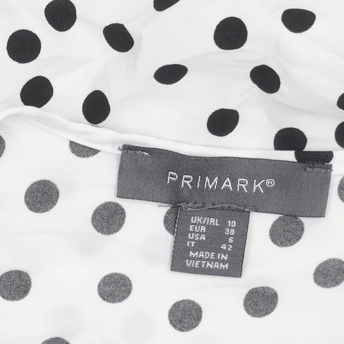 Primark Women’s White Polka Dot Wrap Blouse Size 10 Long Sleeve