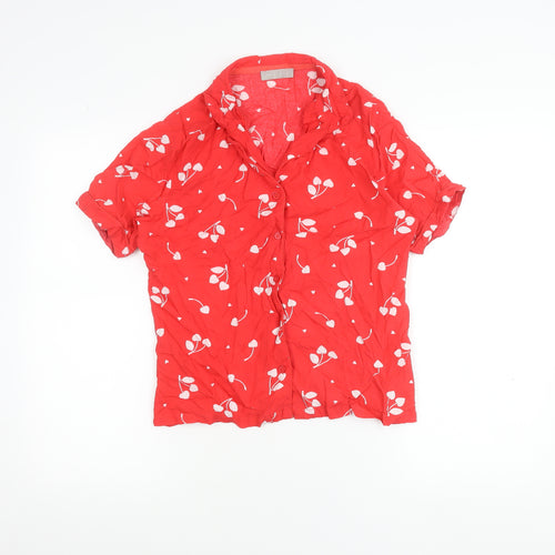New Look Womens Red Floral Collared Pyjama Shirt Top Size 8