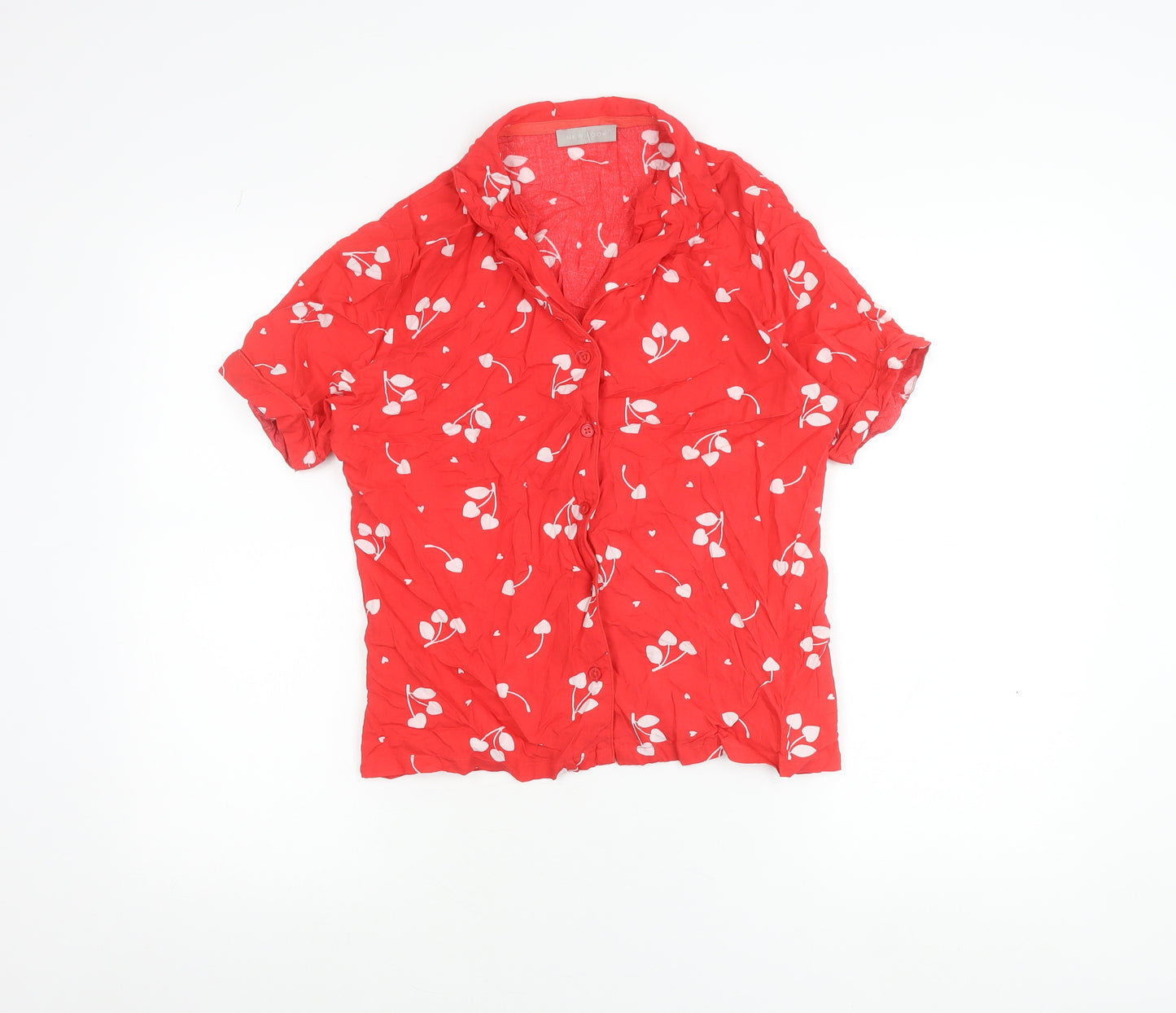 New Look Womens Red Floral Collared Pyjama Shirt Top Size 8
