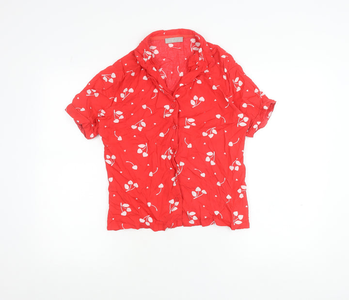 New Look Womens Red Floral Collared Pyjama Shirt Top Size 8