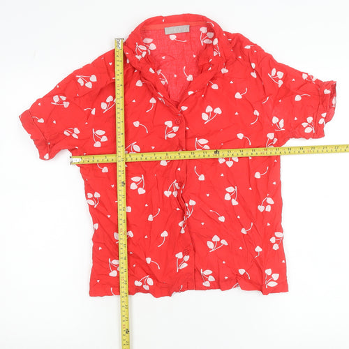 New Look Womens Red Floral Collared Pyjama Shirt Top Size 8