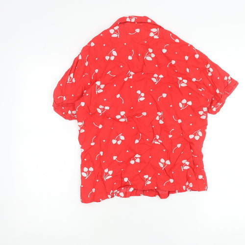 New Look Womens Red Floral Collared Pyjama Shirt Top Size 8