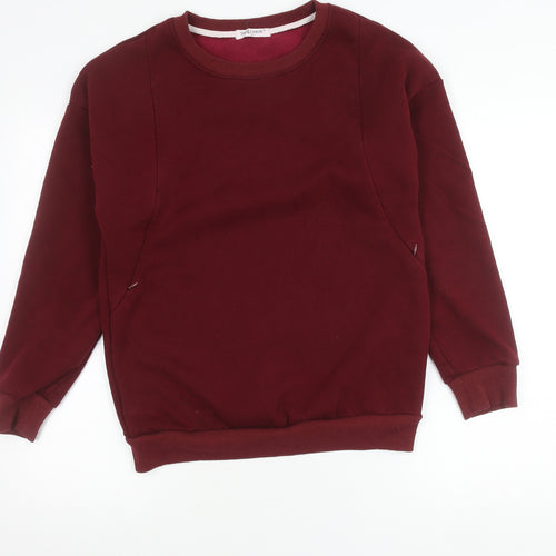 Smallshow Womens Red Crew Neck Pullover Jumper M Long Sleeve Pockets