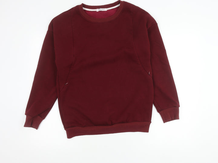 Smallshow Womens Red Crew Neck Pullover Jumper M Long Sleeve Pockets