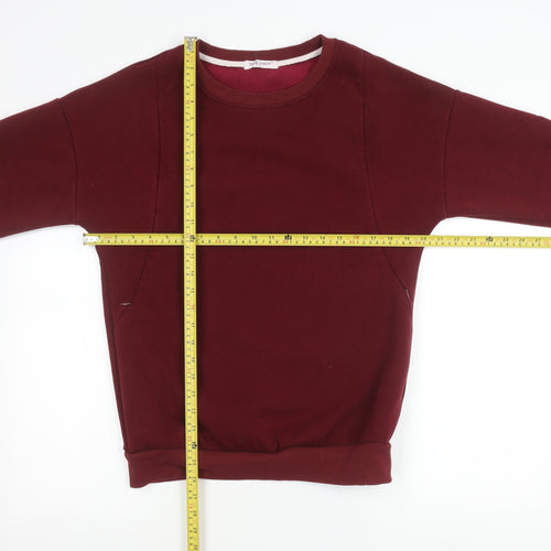 Smallshow Womens Red Crew Neck Pullover Jumper M Long Sleeve Pockets