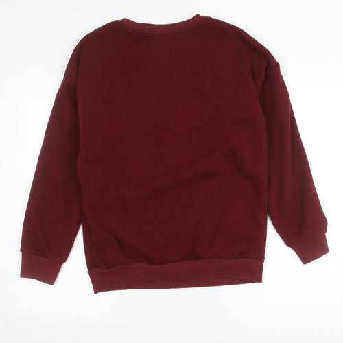 Smallshow Womens Red Crew Neck Pullover Jumper M Long Sleeve Pockets