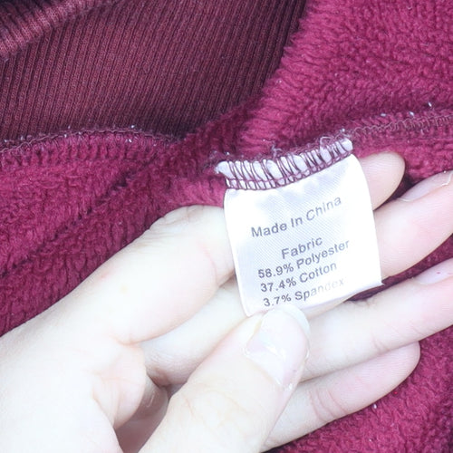 Smallshow Womens Red Crew Neck Pullover Jumper M Long Sleeve Pockets