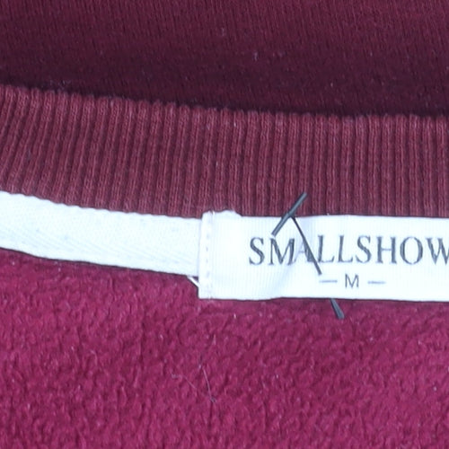 Smallshow Womens Red Crew Neck Pullover Jumper M Long Sleeve Pockets